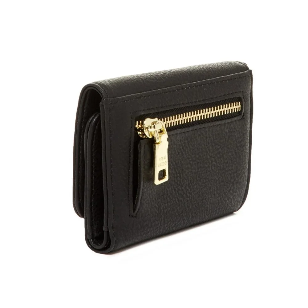Steve Madden NEW French Wallet Wristlet Money Holder Vegan NWT BLACK GOLD Gift!